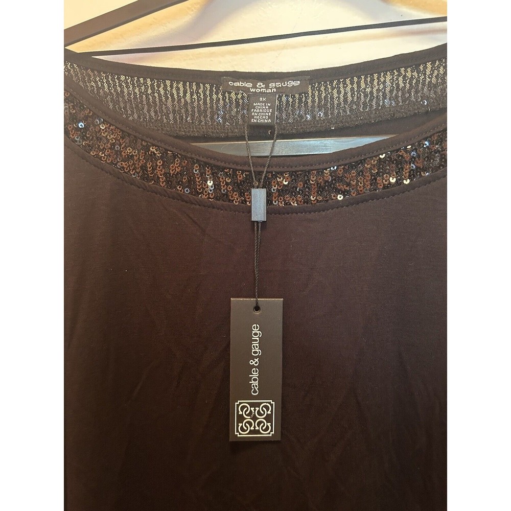 Cable & gauge NWT, black blouse with sequins 1 line defective